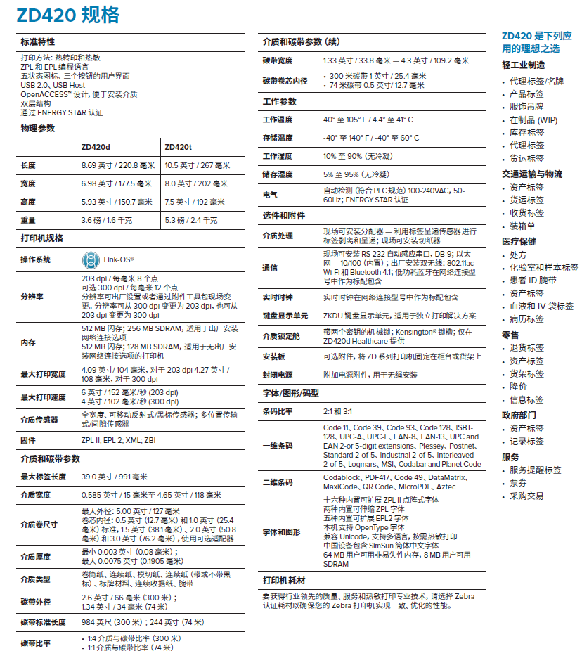 斑马ZD420打印机